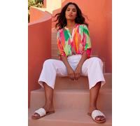 Roman Abstract Print V-Neck Button Blouse In Pink Pink