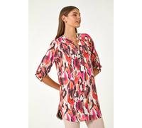 Roman Abstract Print V-Neck Button Top In Orange Orange 12