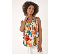 Roman Originals Sleeveless Shirt for Women UK Ladies Vest Tank Top Summer Smart Blouse Stretchy Jersey T-Shirt Casual Spring Holiday Party Beach Vacation Notch Neck - Multi Abstract - Size 14