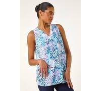 Roman Originals Women Pleated Vest Tank Top Ladies Sleeveless Blouse Shirt Tunic Summer Autumn Holiday V-Neck Work Office Cocktail Party Special Occassion Going Out - Purple Abstract - Size 12