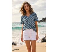 Roman Women's Abstract Print V-Neck Stretch Top in Blue | Size: 20 Roman Blue 20