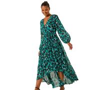 Roman Abstract Print Wrap Front Pleated Maxi Dress In Teal Teal 12