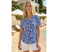 Abstract Print Zip Front Stretch Top Roman Navy 12