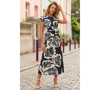 Roman Abstract Printed Gathered Wrap Dress In Black Black