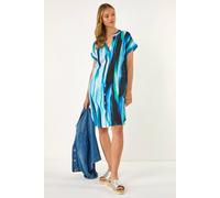 Roman Women's Abstract Printed Linen Shift Dress in Blue | Size: 10 Roman Blue 10