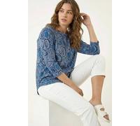 Roman Women's Abstract Printed Raglan Top in Blue | Size: 12 Roman Blue 12