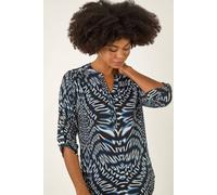 Abstract Puff Print Stretch Top Roman Blue 18
