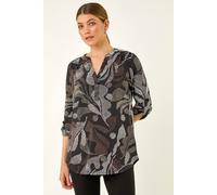 Roman Abstract Puff Print Stretch Top In Brown Brown 14