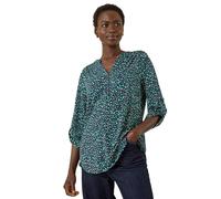 Roman Abstract Puff Print Stretch Top In Green Green 12
