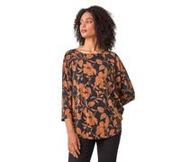 Roman Abstract Raglan Sleeve Stretch Top for Women UK - Ladies Autumn Everyday Winter Holiday Round Neckline Comfy 3/4 Sleeve Soft Relaxed Fit Shirt Desk to Dinner Blouses - Tan - Size 16