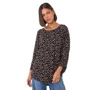 Roman Abstract Raglan Sleeve Stretch Top for Women UK - Ladies Autumn Everyday Winter Holiday Round Neckline Comfy 3/4 Sleeve Soft Relaxed Fit Shirt Desk to Dinner Blouses - Stone Noir - Size 10