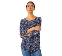 Roman Abstract Raglan Sleeve Stretch Top for Women UK - Ladies Autumn Everyday Winter Holiday Round Neckline Comfy 3/4 Sleeve Soft Relaxed Fit Shirt Desk to Dinner Blouses - Navy - Size 10