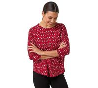 Roman Abstract Raglan Sleeve Stretch Top for Women UK - Ladies Autumn Everyday Winter Holiday Round Neckline Comfy 3/4 Sleeve Soft Relaxed Fit Shirt Desk to Dinner Blouses - Red Noir - Size 20