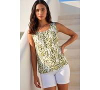 Roman Originals Abstract Spot Print Button Vest for Women UK - Ladies Everyday Holiday Spring Summer Round Neckline Comfy Soft Evening Vacation Work Party - Khaki - Size 16