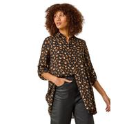 Roman Originals Shirt for Women Ladies Cotton Blouse Button Through Tunic Printed Top Work Long Sleeve Smart Casual Going Out Work Office V Neck Everyday Evening Event - Noir Orange - Size 10