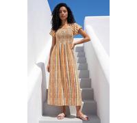 Roman Women's Abstract Stripe Shirred Midi Dress in Orange | Size: 18 Roman Orange 18
