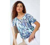 Roman Animal Burnout Print Blouson Stretch Top In Blue Blue 14