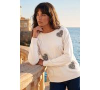 Roman Women's Animal Heart Print Embellished Knit Jumper in Ivory | Size: 14 Roman Ivory 14