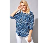 Roman Originals Womens Animal Print 3/4 Sleeve Top - Ladies Smart Casual Office Work Jumper Soft Everyday Blouse Lounge Oversized Stretch Jersey Shirt Comfy Pullover Top - Royal Blue - Size 10