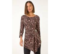 Roman Animal Print Asymmetric Top In Tan Tan 12
