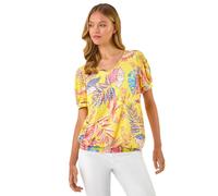 Roman Animal Print Burnout Blouson Top In Yellow Yellow 12
