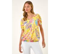 Roman Animal Print Burnout Blouson Top In Yellow Yellow 20