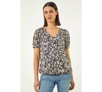 Roman Women's Animal Print Burnout Top in Black | Size: 12 Roman Black 12
