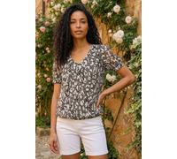 Roman Women's Animal Print Burnout Top in Black | Size: 12 Roman Black 12