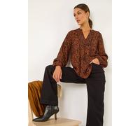 Roman Women's Animal Print Buttoned Pinktuck Top in Orange | Size: 10 Roman Orange 10