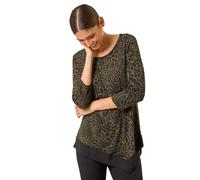 Roman Animal Print Chiffon Asymmetric Hem Top In Khaki Khaki 12