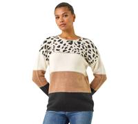 Roman Animal Print Colour Block Jumper In Camel Camel 10