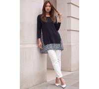 Roman Animal Print Contrast Mesh Hem Stretch Top In Black Black