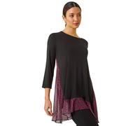 Roman Animal Print Contrast Mesh Hem Stretch Top In Wine Wine 12