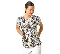 Roman Animal Print Crew Neck Tee for Women UK - Ladies Autumn Everyday Winter Holiday V-Neckline Comfy Long Sleeve Soft Blouson Shirt Office Desk Blouses - Stone - Size 18
