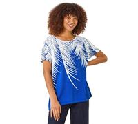 Roman Animal Print Crew Neck Tee for Women UK - Ladies Autumn Everyday Winter Holiday V-Neckline Comfy Long Sleeve Soft Blouson Shirt Office Desk Blouses - Royal Blue - Size 18