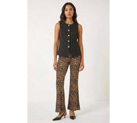 Roman Bootleg Trouser for Women UK Ladies Bootcut Stretch Flared Bengaline Long Full Length Pull-On Elasticated Waist Casual Smart Work Office Soft Flattering - Natural - Size 12