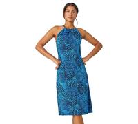 Roman Animal Print Halter Neck Stretch Dress In Blue Blue 14