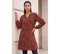 Roman Originals Smock Dress for Women UK Ladies Cotton Summer Embroidered Frilled Tiered Casual Beach Cruise Holiday Cocktail Party 3/4 Sleeve Pull On Gathered Skirt - Rust - Size 14