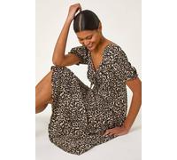 Roman Women's Animal Print Ruched Dress in Brown | Size: 18 Roman Brown 18