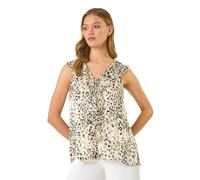 Roman Animal Print Ruffle Front Vest Top In Beige Beige 20