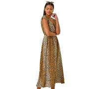 Roman Animal Print Shirred Waist Maxi Dress In Camel Camel 12
