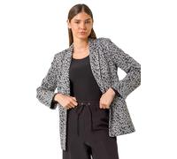 Roman Animal Print Stretch Jacket for Women UK - Ladies Autumn Everyday Winter Holiday Edge to Edge Comfy Long Sleeve Soft Pocket Detail Evening Coat Night Out Blazers - Grey - Size 16