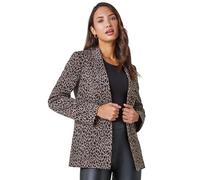 Roman Animal Print Stretch Jacket for Women UK - Ladies Autumn Everyday Winter Holiday Edge to Edge Comfy Long Sleeve Soft Pocket Detail Evening Coat Night Out Blazers - Multi - Size 20