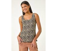 Roman Originals Ikat Print Textured Vest Top for Women UK - Ladies Everyday Holiday Spring Summer Square Neckline Comfy Soft Evening Vacation Work Party - Natural - Size 12