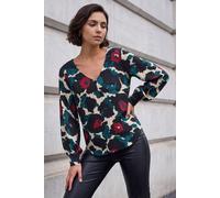 Roman Animal Print V-Neck Top In Teal Teal