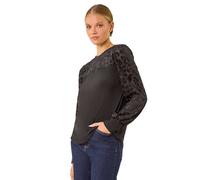 Roman Animal Print Velvet Puff Sleeve Jersey Top In Black Black 14