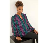 Roman Originals Paisley Print Zip Front Top for Women UK - Ladies Everyday Autumn Winter Notch Neckline Comfy Soft Evening Vacation Work Party Night Out - Teal - Size 14