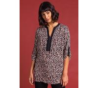 Roman Animal Printed Zip Detail Top In Brown Brown 10