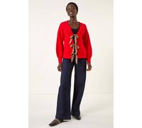 Roman Originals Animal Tie Front Knit Cardigan for Women UK - Ladies Everyday Autumn Winter V-Neckline Comfy Soft Evening Vacation Work Party Night Out - Red - Size 10