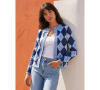 Roman Argyle Button Detail Cardigan Blue Mix